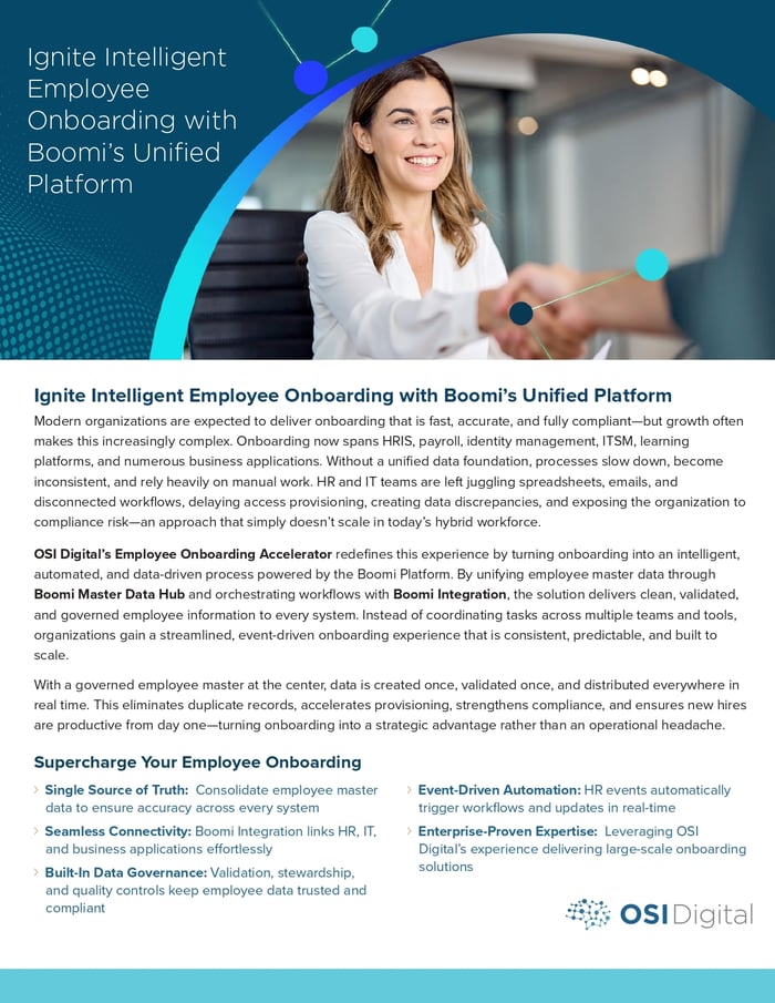 Data Sheet:&nbsp;Ignite Intelligent Employee Onboarding with Boomi’s Unified Platform