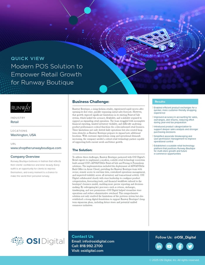 Data Sheet: Modern POS Solution to Empower Retail Growth for Runway Boutique